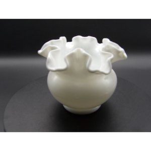 Vintage Glass Double Crimp Milk Glass Ruffled Rose Bowl Vase 5" W x 3 1/2" H